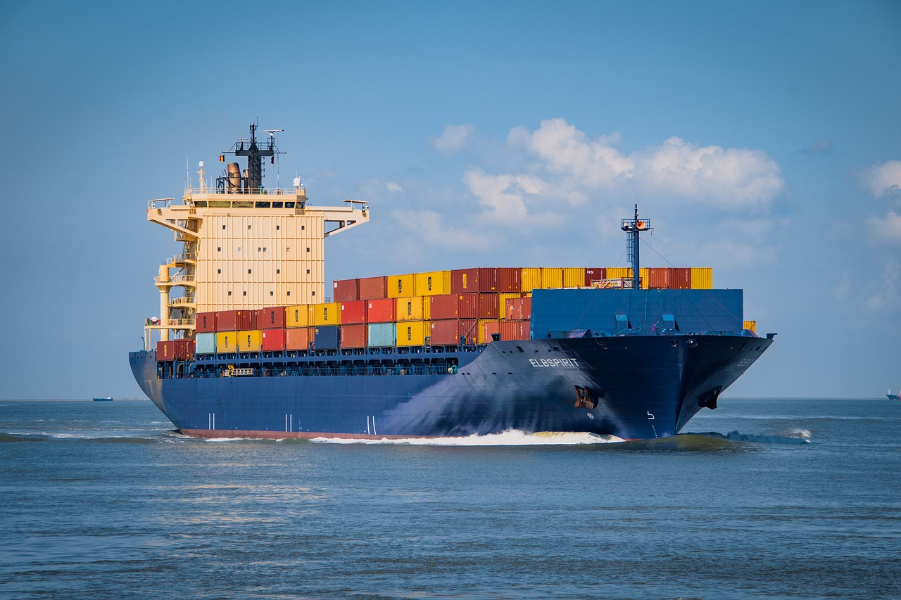 Container ship navigating coastal waters